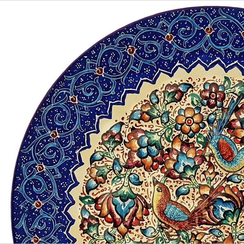 Persian Enamel Decorative Plate 16cm Made Of Copper With Iconic Persian Nightingale And Floral Pattern