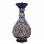 Tall Persian enamel vase with Arabesque floral design, handcrafted from Isfahan, showcasing the art of enamelling on copper.