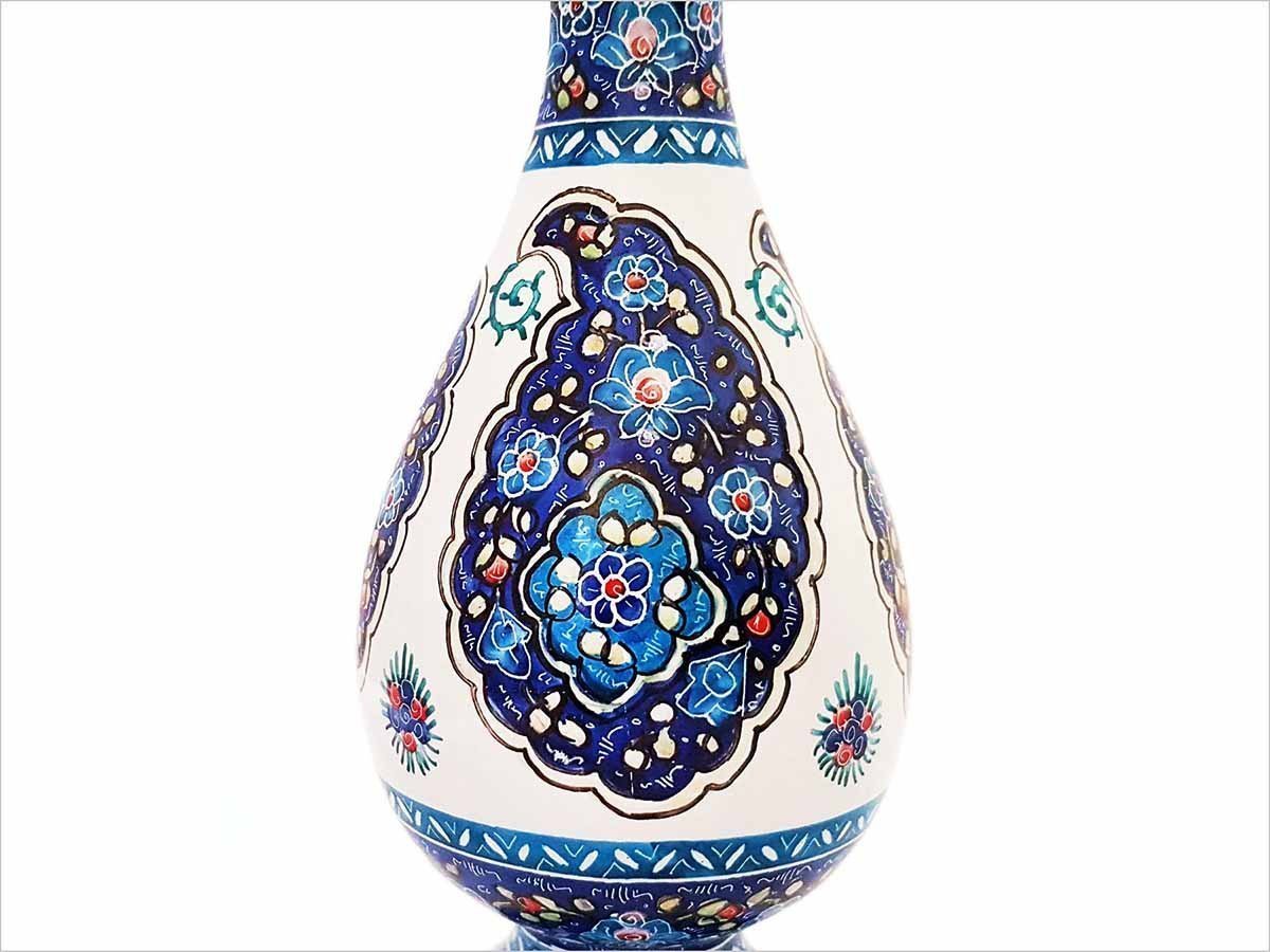 Close-up of a 16 cm Minakari Decorative Table Vase showcasing intricate Persian designs and flawless artistry.