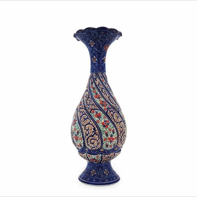 Persian Enamel (Minakari) Decorative Table Vase Is Made Of Copper And Has 16cm Height. The Rich And Embossed Texture Of The Vases Are Adorned With Iconic Persian Floral And Foliage Motifs.