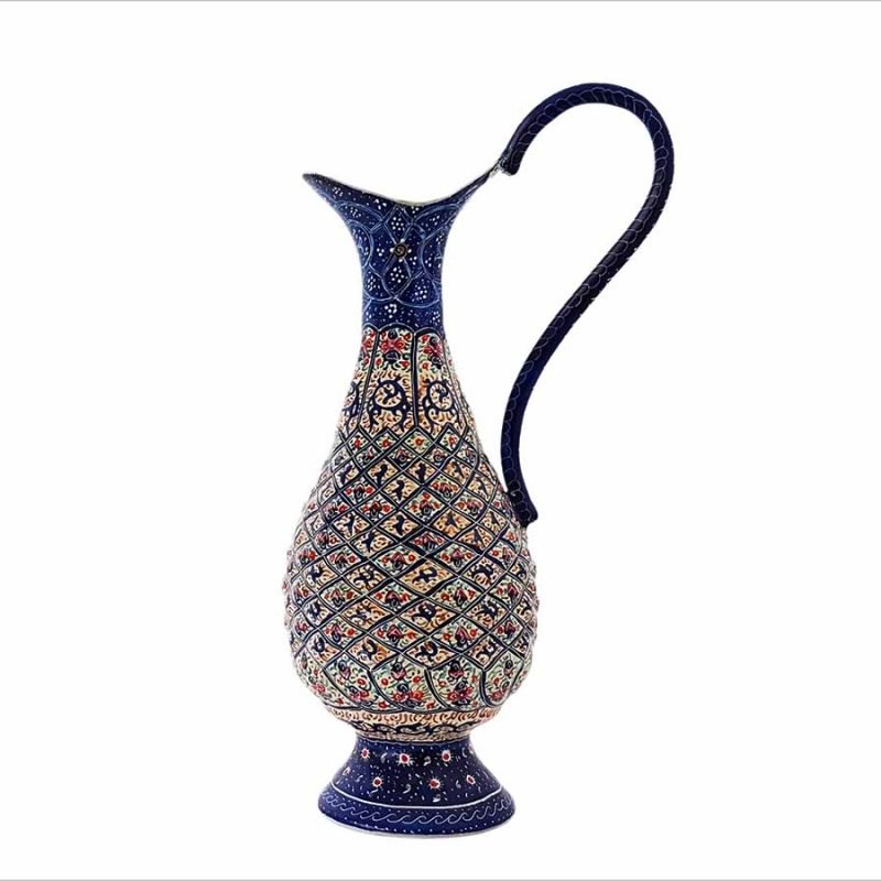 Exquisite enamelled pitcher with Arabesques motifs, 17 cm in height, crafted in Isfahan
