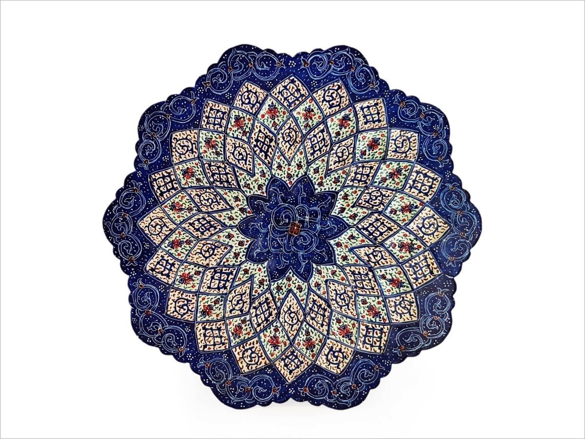 A 16cm Minakari Decorative Plate featuring exquisite arabesque and Islimi motifs in vibrant colours, reflecting the depth of Persian artistry.