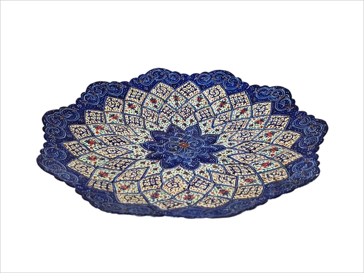 A 16cm Minakari Decorative Plate featuring exquisite arabesque and Islimi motifs in vibrant colours, reflecting the depth of Persian artistry.