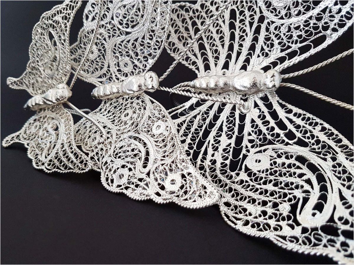 Persian Filigree Butterflies crafted in silver-coated copper.