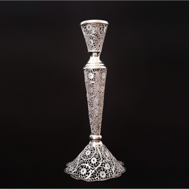 Silver-coated Persian Filigree Candlestick from Isfahan