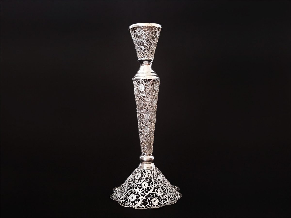 Silver-coated Persian Filigree Candlestick from Isfahan