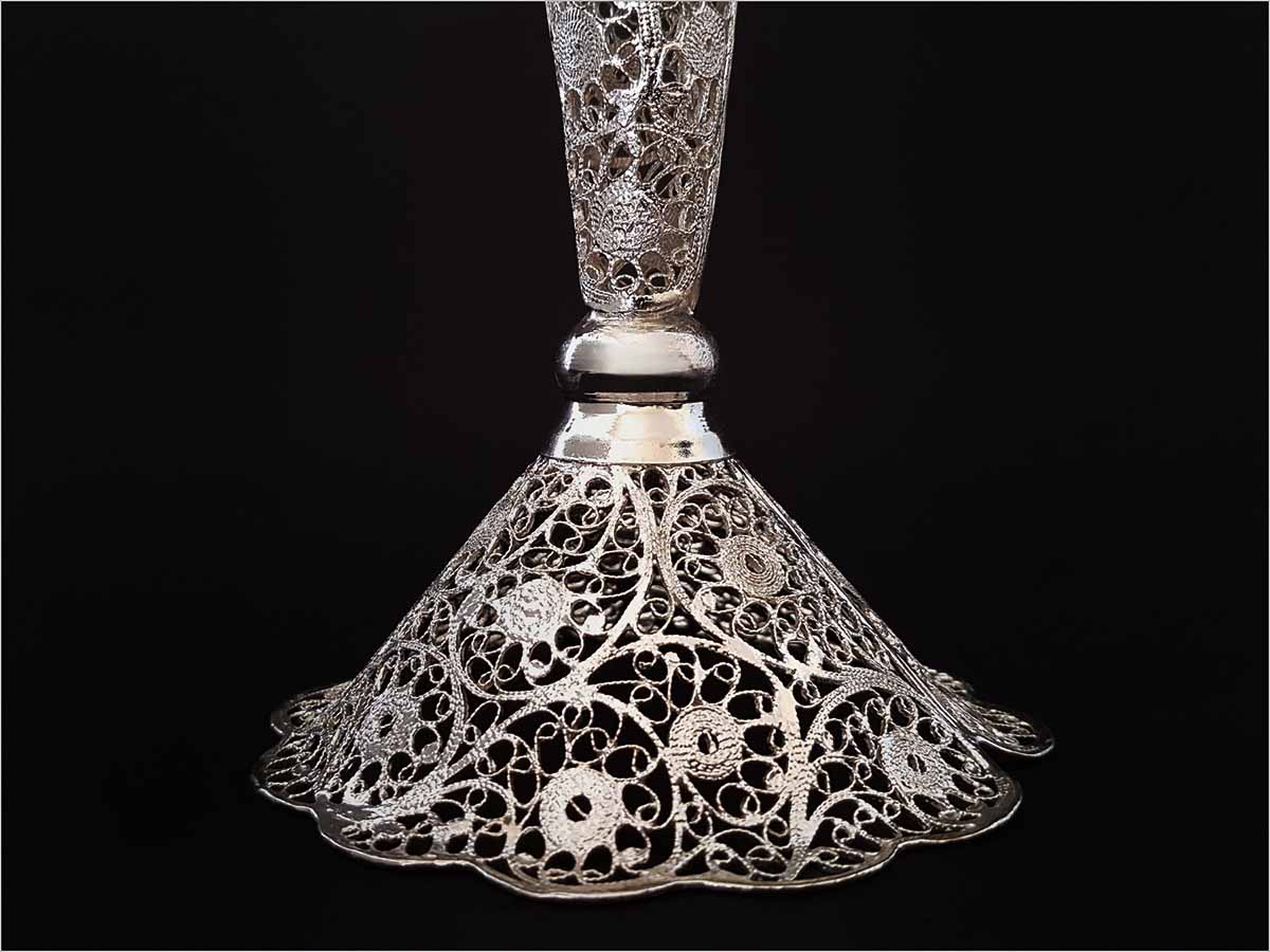Silver-coated Persian Filigree Candlestick from Isfahan