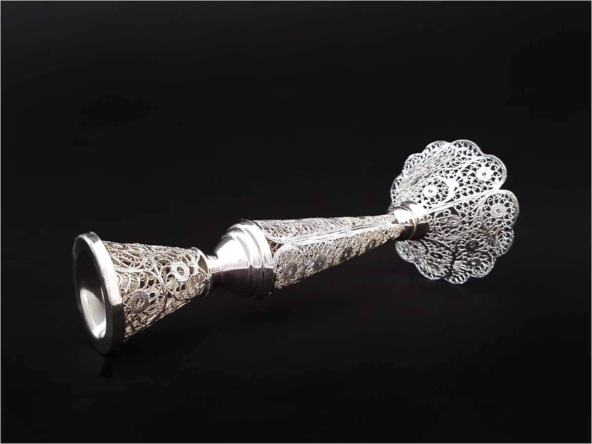 Silver-coated Persian Filigree Candlestick from Isfahan