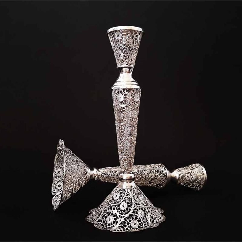 Silver-coated Persian Filigree Candlestick from Isfahan