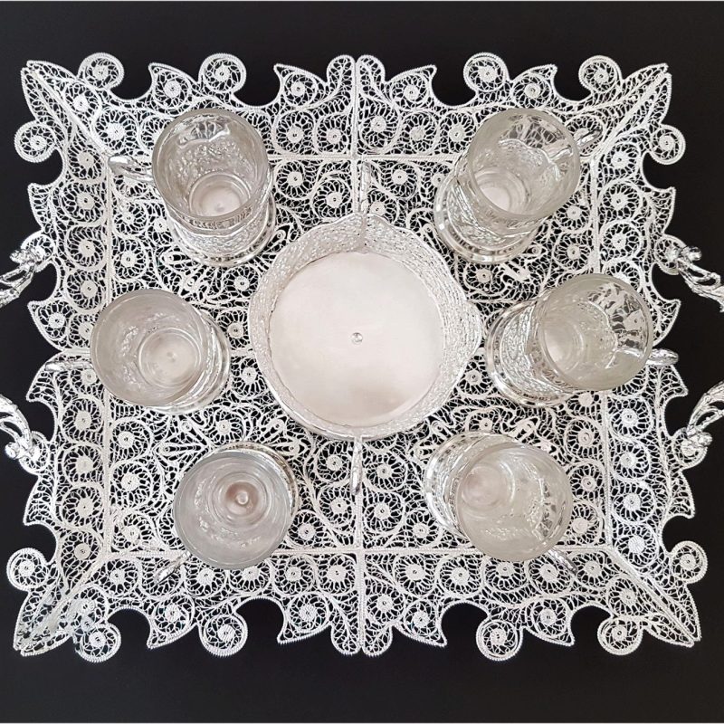 Luxury Filigree Teaware set with detailed craftsmanship from Isfahan