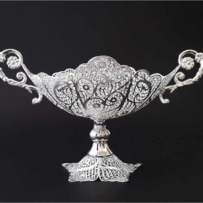 Elegant silver-coated filigree fruit bowl by Craftestan, a celebration of Isfahani heritage