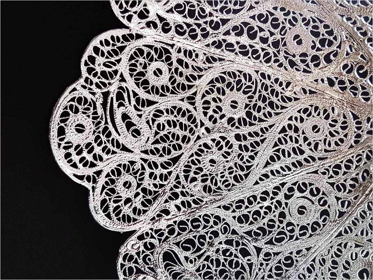 Elegant silver-coated filigree fruit bowl by Craftestan, a celebration of Isfahani heritage