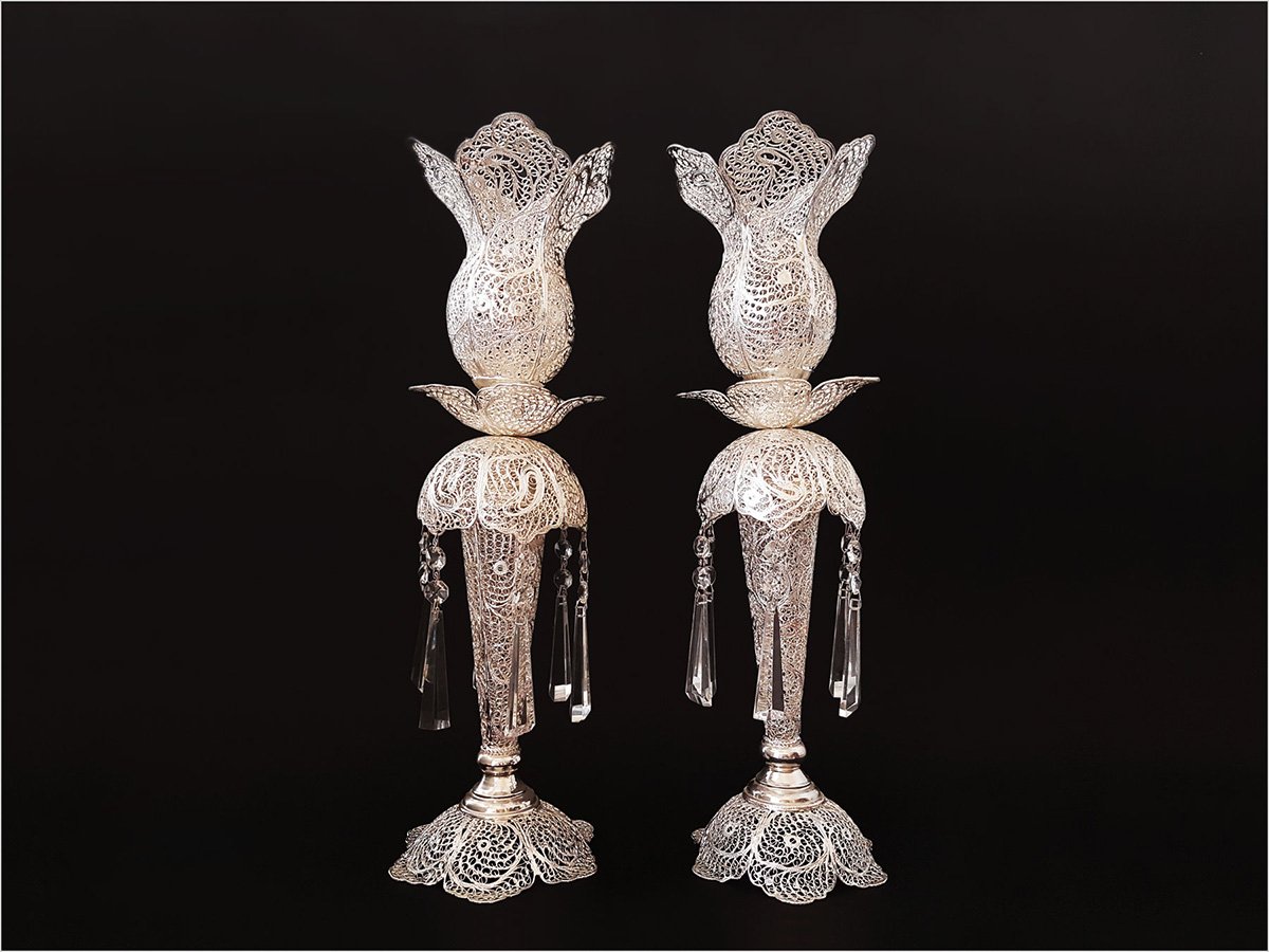 Silver-coated Filigree Candleholder from Isfahan