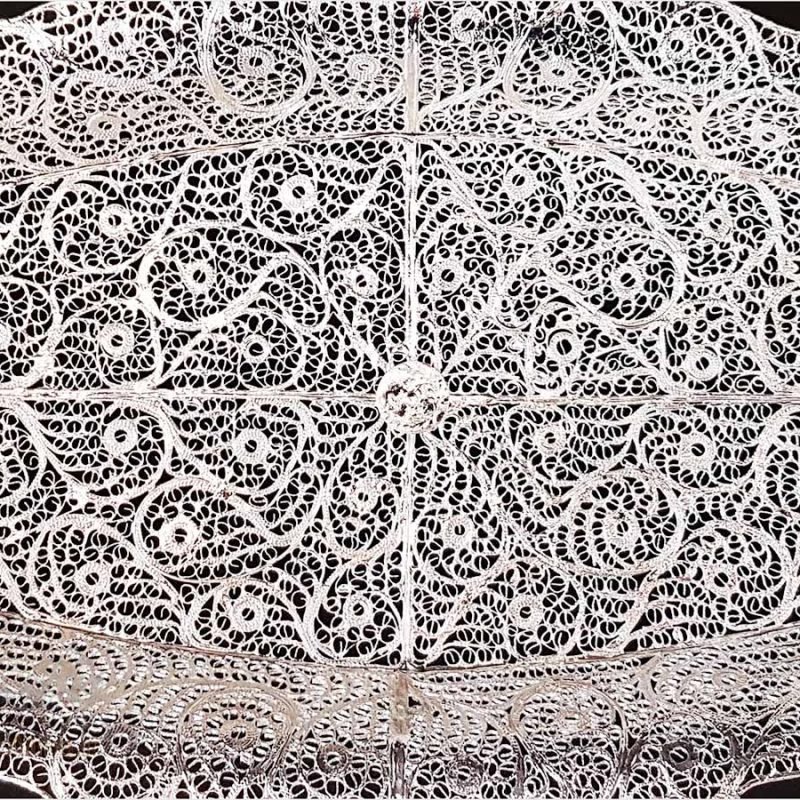 Craftestan's intricate silver-coated filigree tea tray from Isfahan