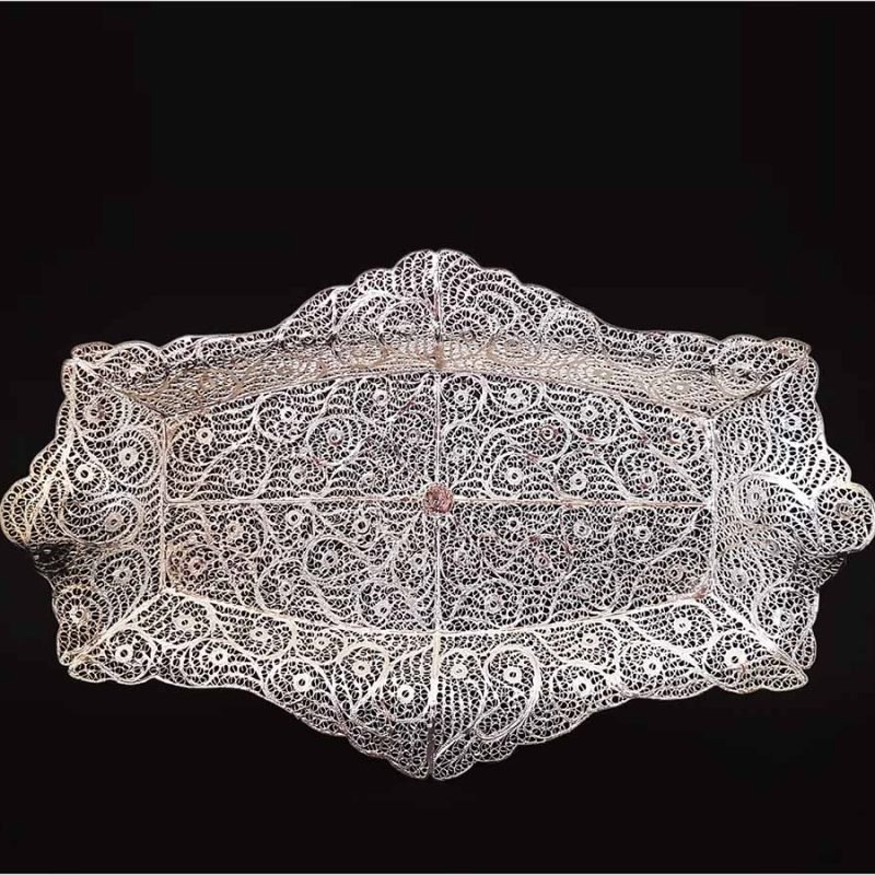Craftestan's intricate silver-coated filigree tea tray from Isfahan