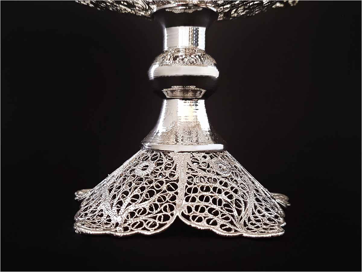 Craftestan's handcrafted silver-coated filigree candy dish from Isfahan