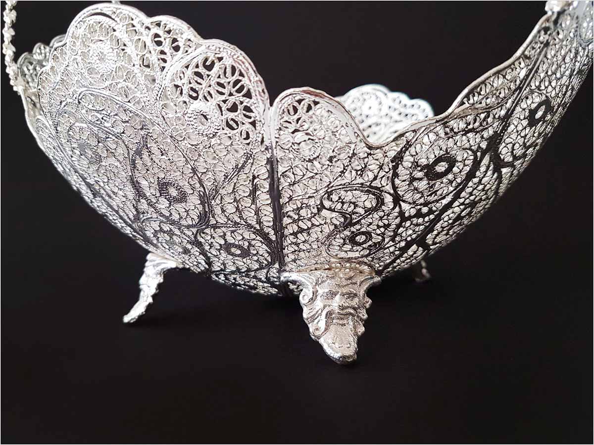 Silver filigree candy dish with basket-shaped handle from Craftestan's collection