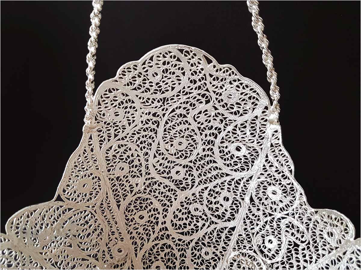 Silver filigree candy dish with basket-shaped handle from Craftestan's collection