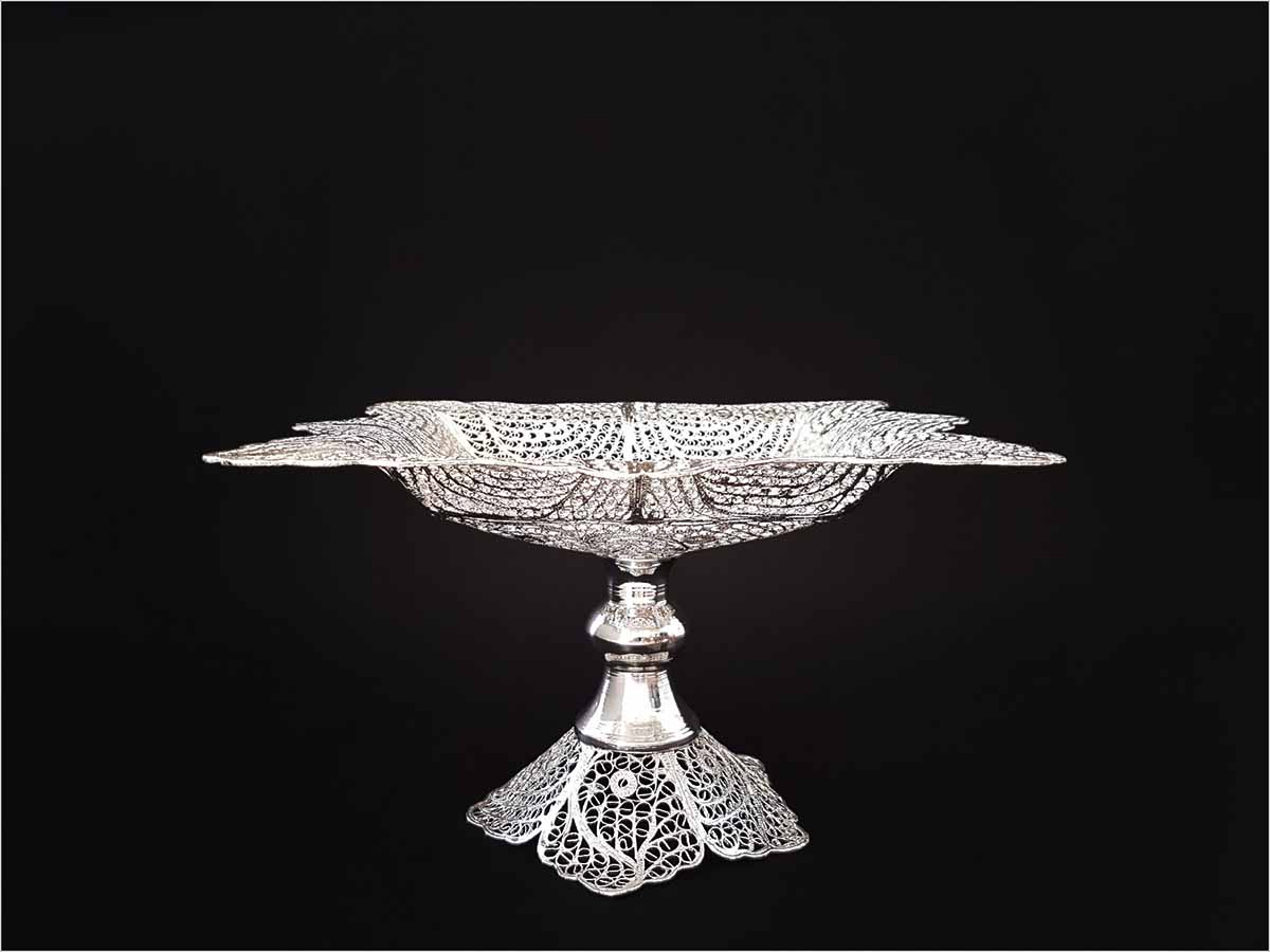 Craftestan's handcrafted silver-coated filigree candy dish from Isfahan