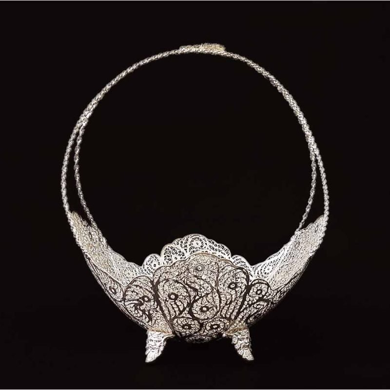 Silver filigree candy dish with basket-shaped handle from Craftestan's collection