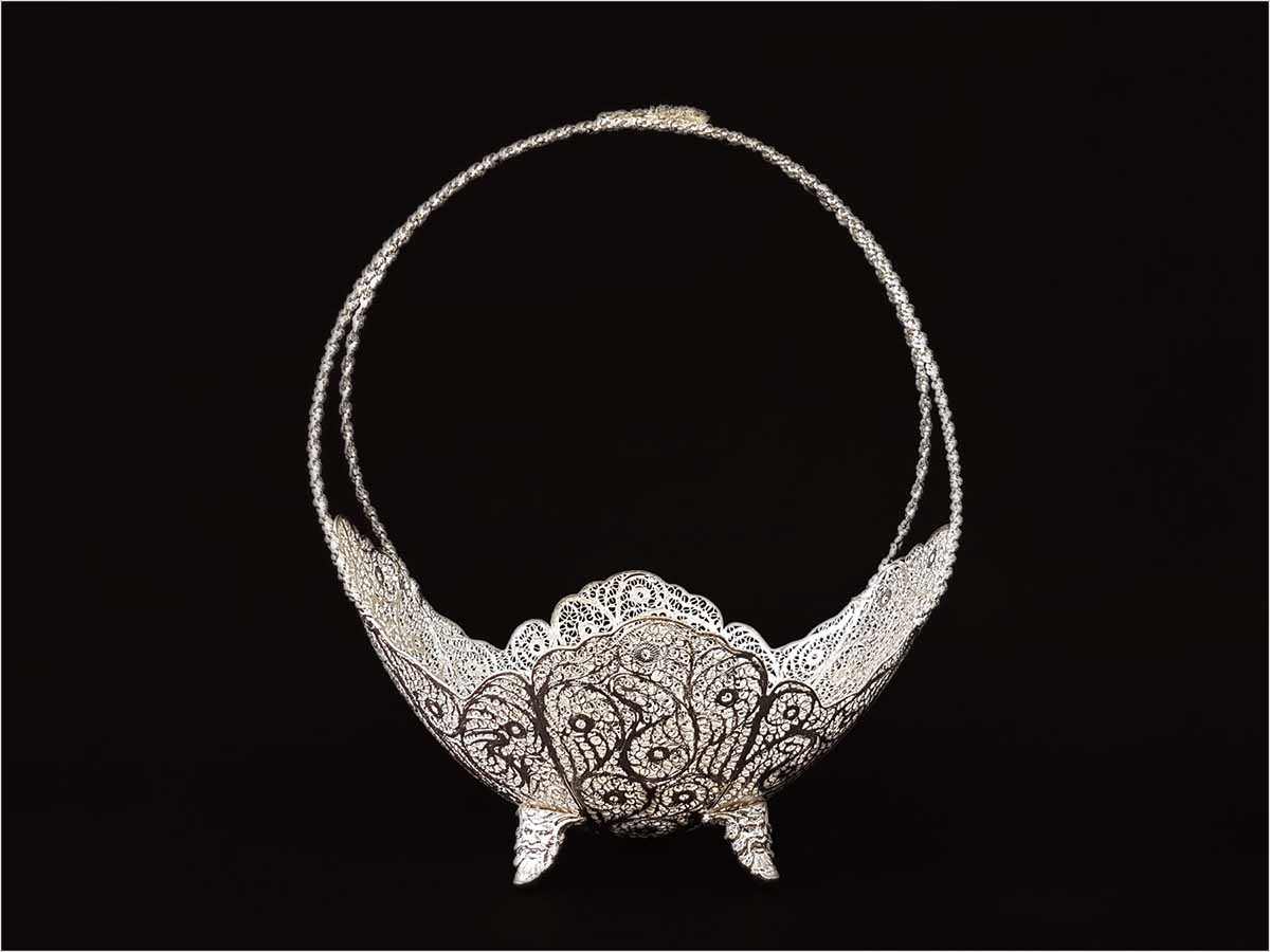 Silver filigree candy dish with basket-shaped handle from Craftestan's collection
