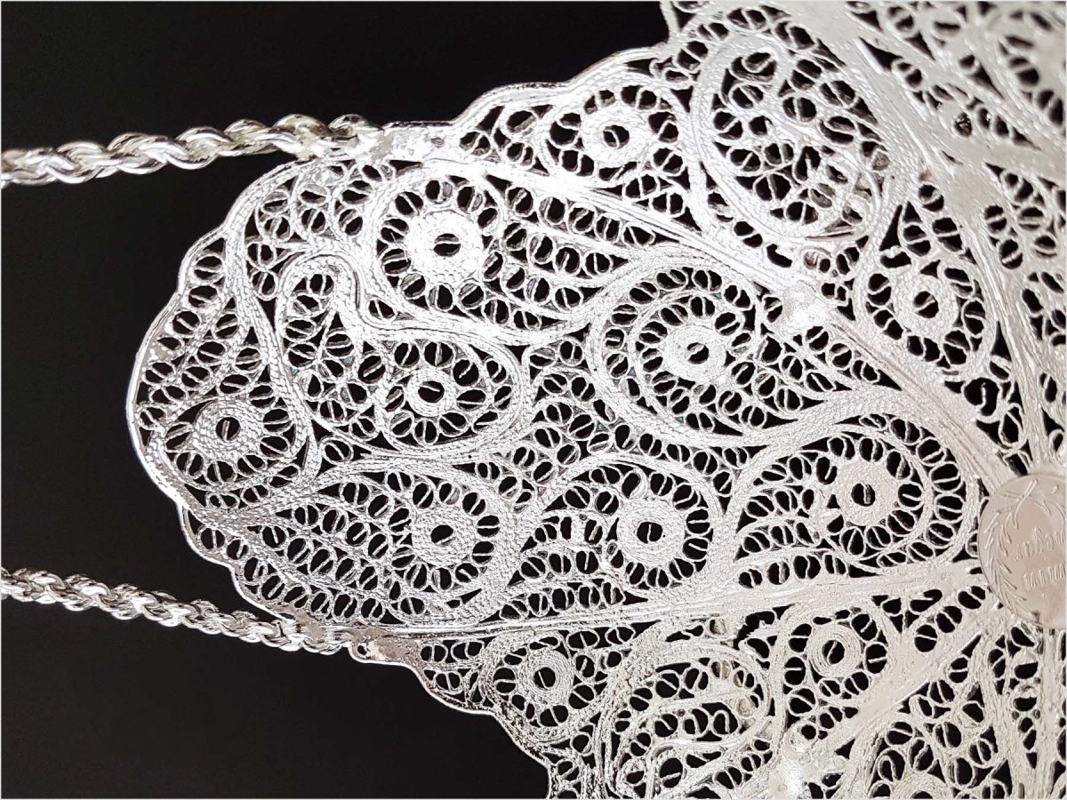 Silver-coated filigree candy dish with basket handle from Craftestan, epitomizing Isfahani artistry.