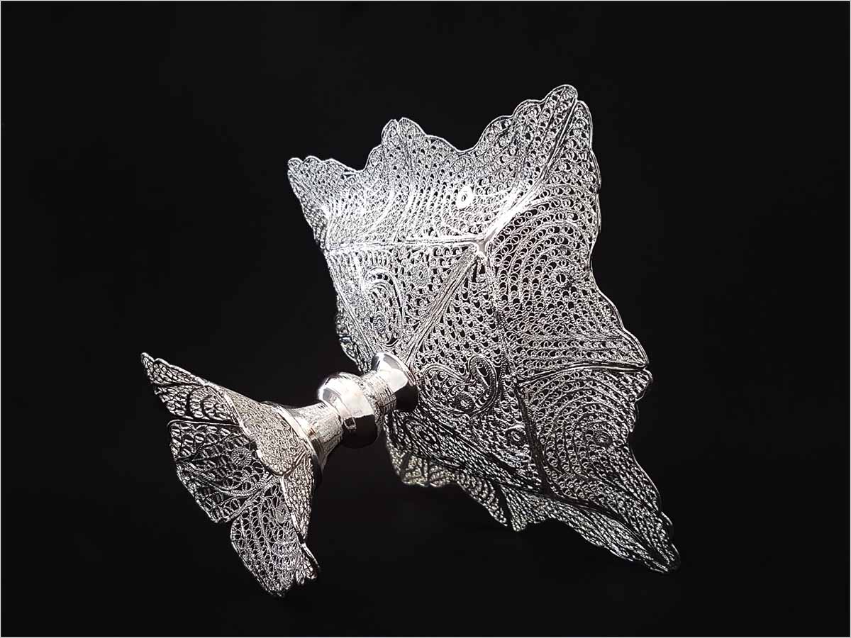 Craftestan's handcrafted silver-coated filigree candy dish from Isfahan