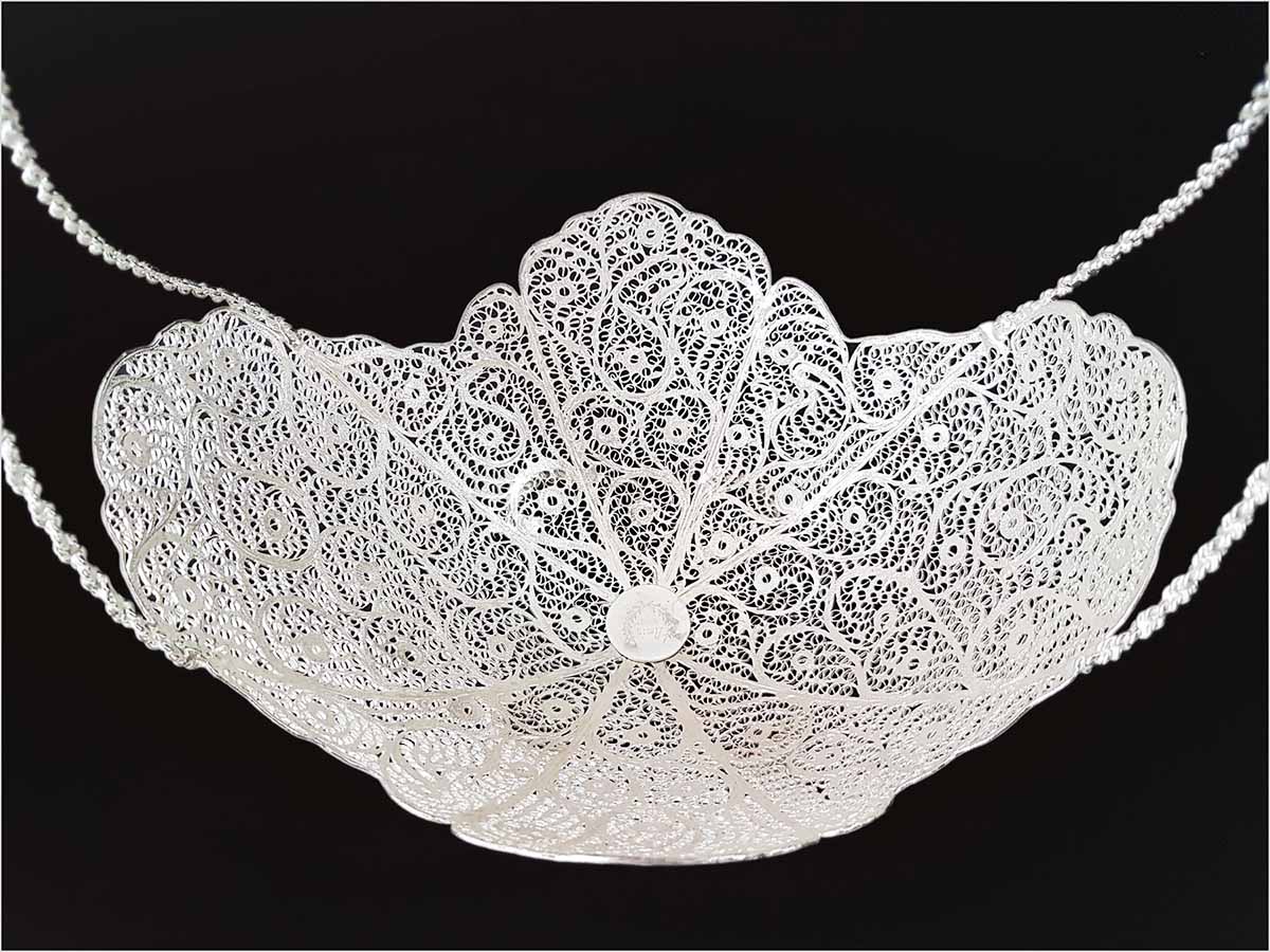 Silver filigree candy dish with basket-shaped handle from Craftestan's collection