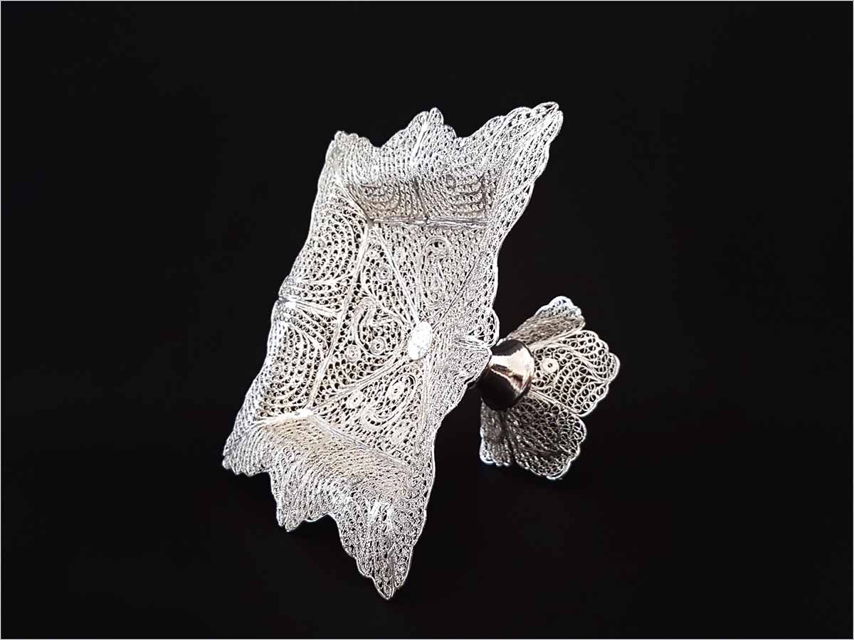 Craftestan's handcrafted silver-coated filigree candy dish from Isfahan