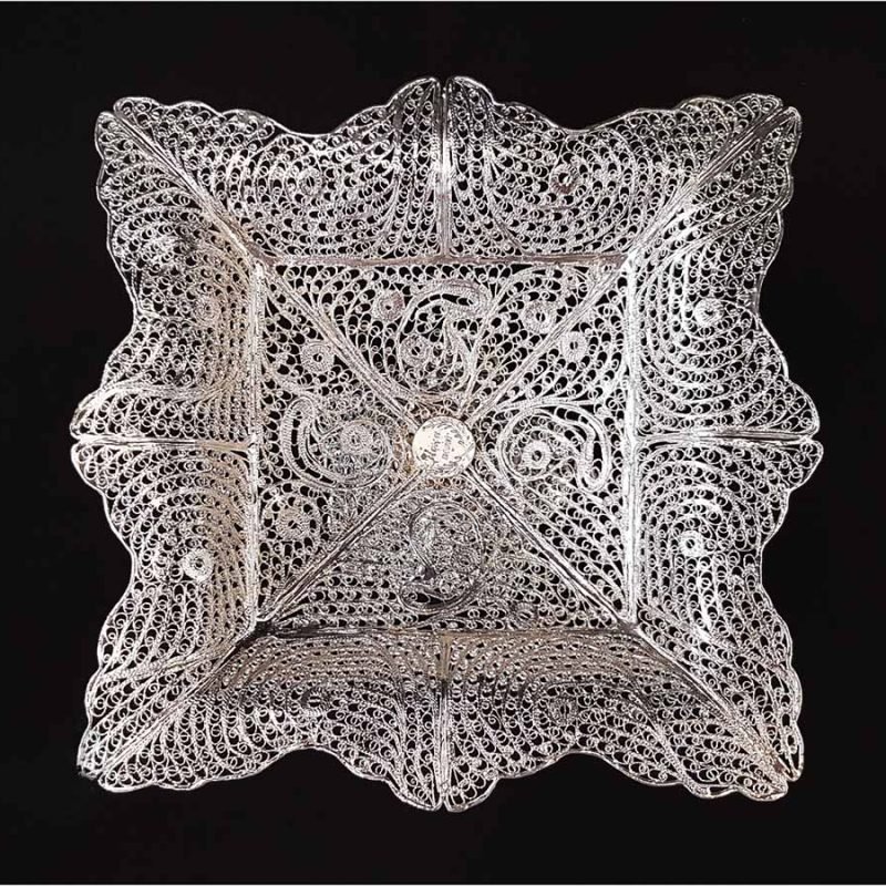 Craftestan's handcrafted silver-coated filigree candy dish from Isfahan