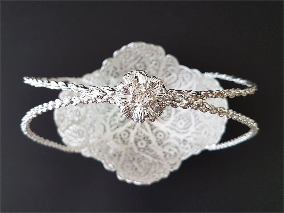 Silver-coated filigree candy dish with basket handle from Craftestan, epitomizing Isfahani artistry.