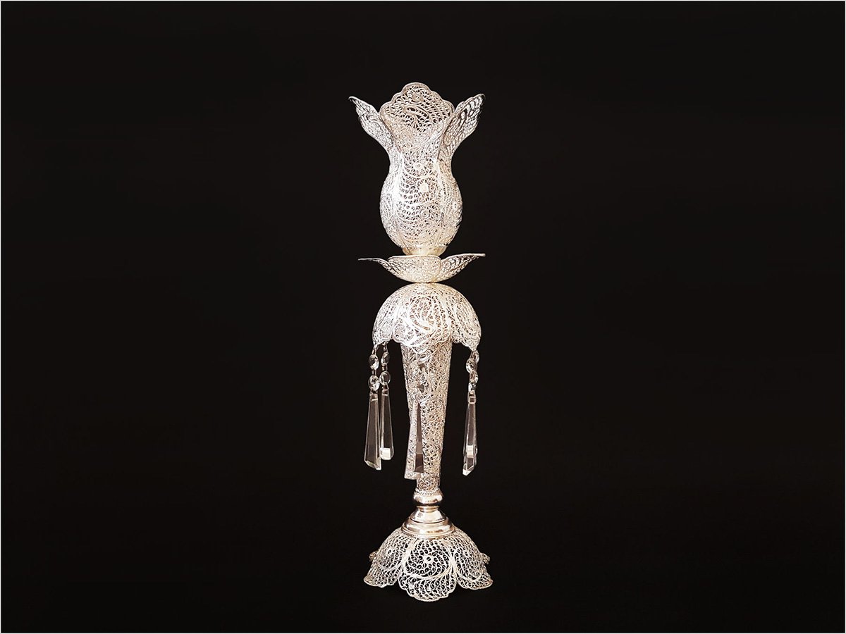 Silver-coated Filigree Candleholder from Isfahan