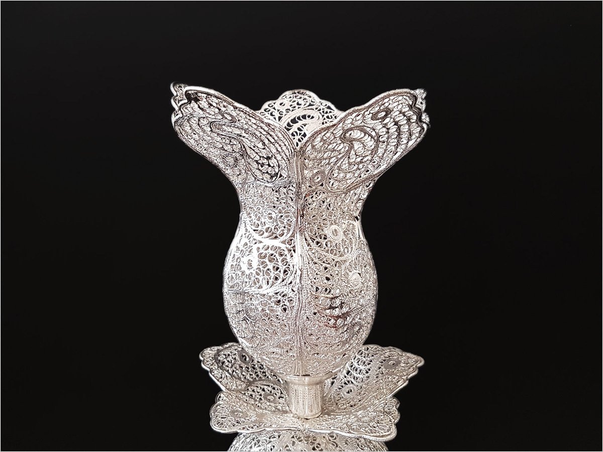 Silver-coated Filigree Candleholder from Isfahan