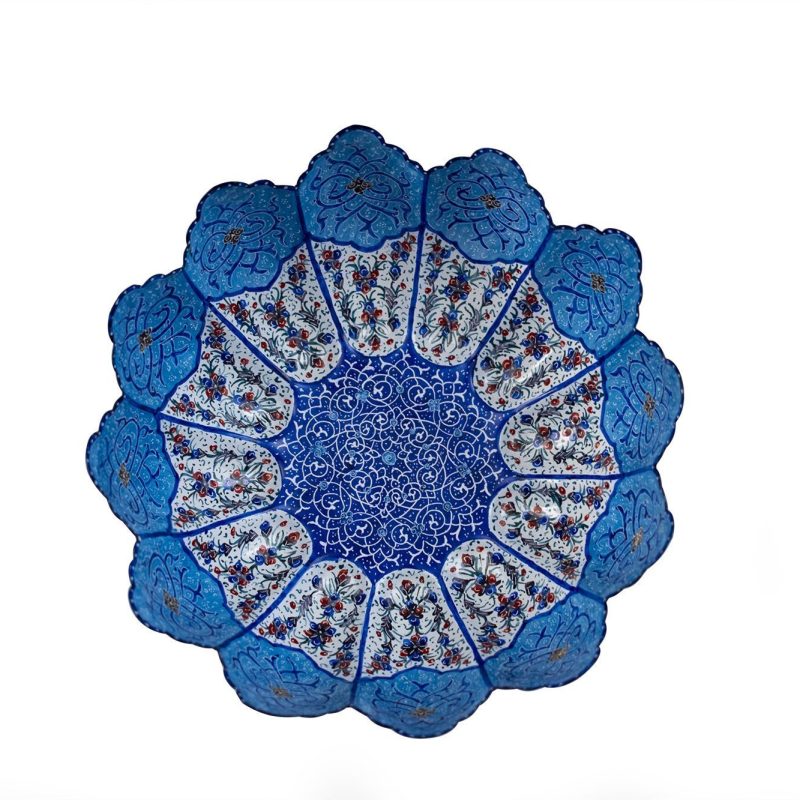 Persian Enamel (Minakari) Decorative Stem Bowl Is Made Of Copper, 14cm Height And It's In Bright Azure Colour. The Artwork Is Decorative With Iconic Persian Floral Pattern