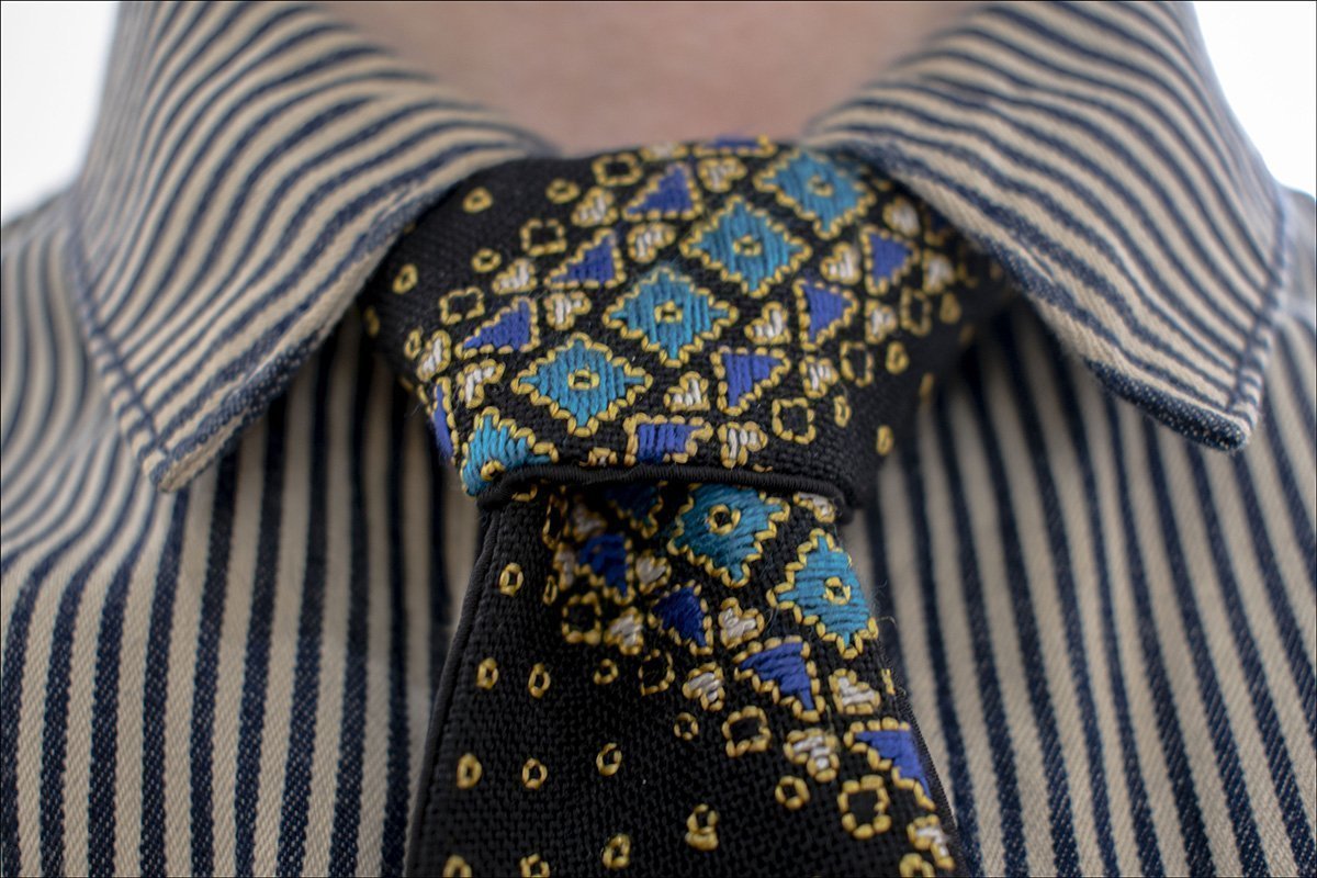 Black Geometric Hand-Embroidered Persian Tie - Elevate Your Style