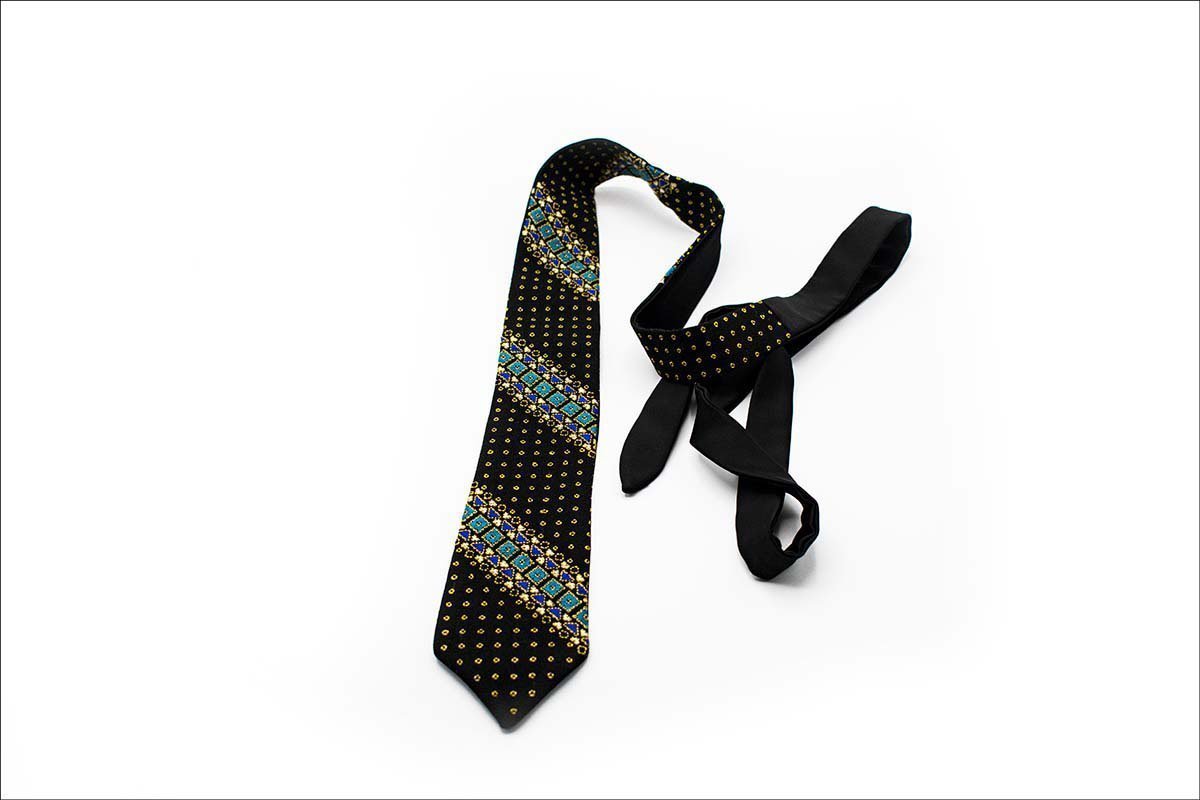 Black Geometric Hand-Embroidered Persian Tie - Elevate Your Style