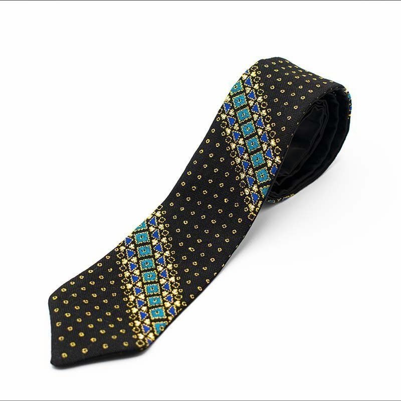 Black Geometric Hand-Embroidered Persian Tie - Elevate Your Style