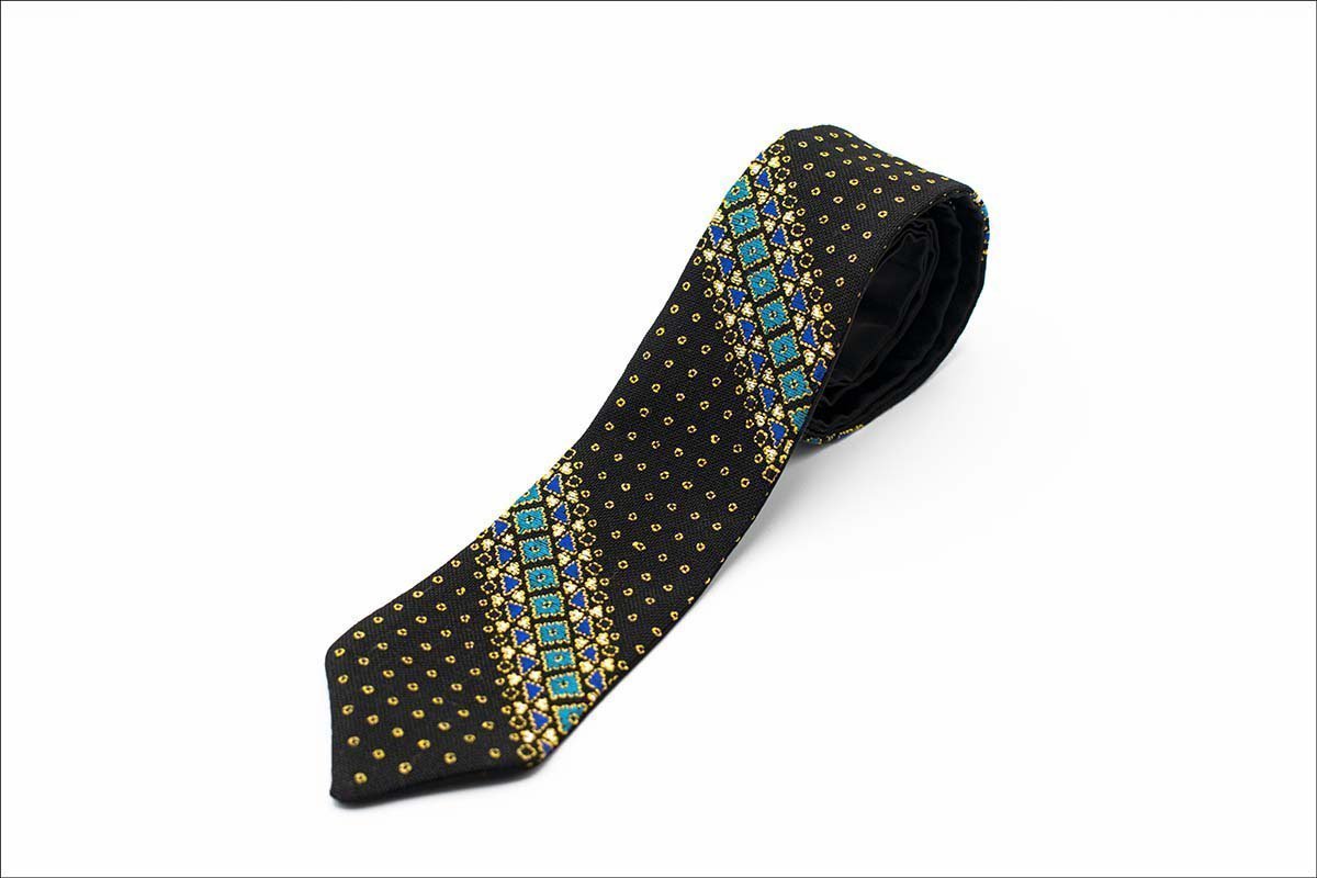 Black Geometric Hand-Embroidered Persian Tie - Elevate Your Style