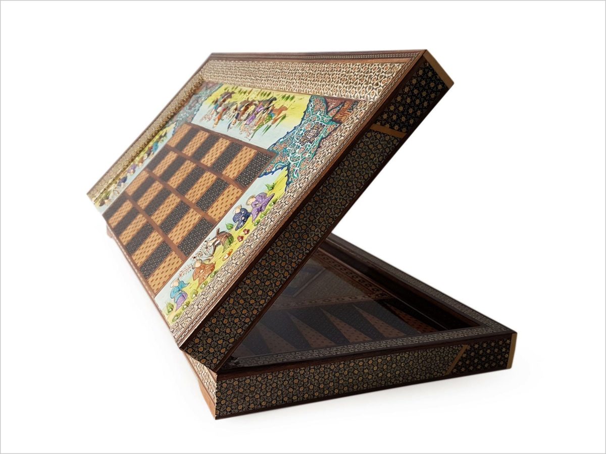 Persian Marquetry Backgammon / Chess Board - Miniature Painting - Image 4