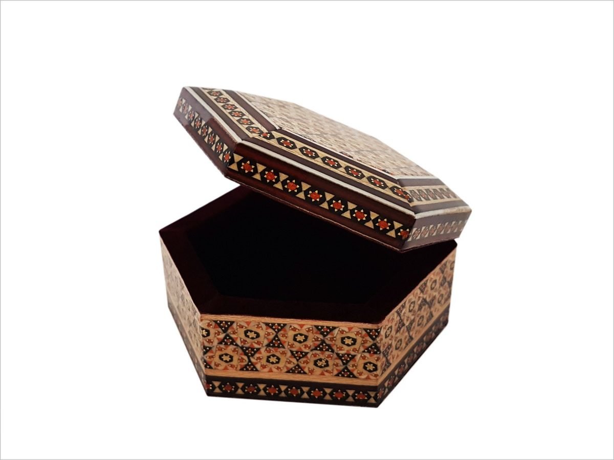 Persian Marquetry ( Khatam ) Jewellery Box - Hexagon - Image 3