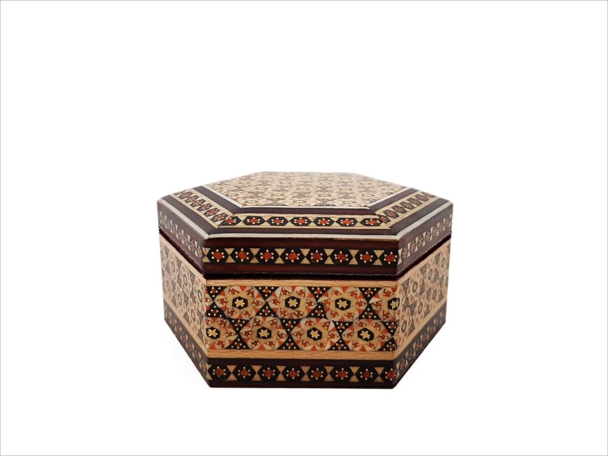 Persian Marquetry ( Khatam ) Jewellery Box - Hexagon - Image 2