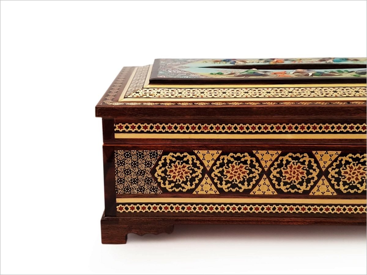 Exquisite Persian Marquetry ( Khatam ) Napkin Box - Polo & Hunting - Image 4