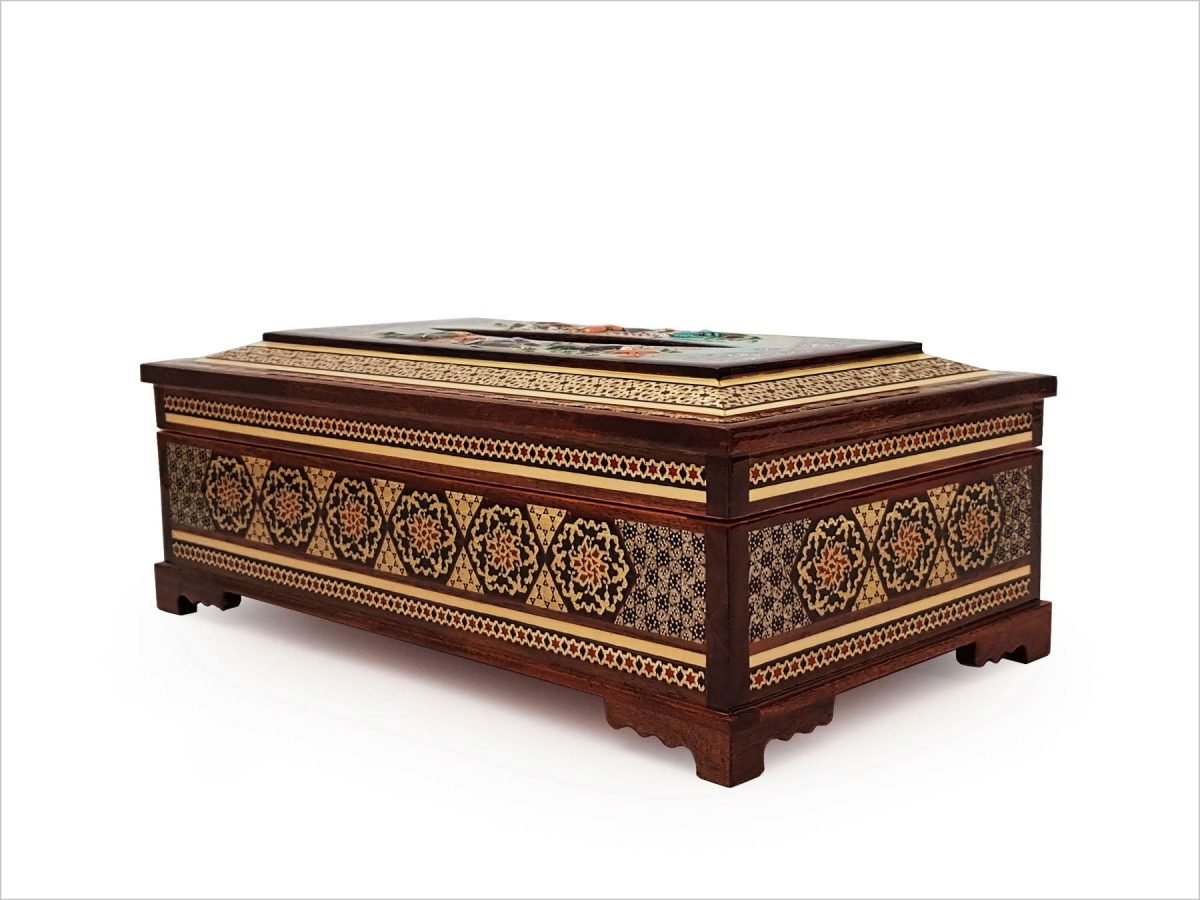 Exquisite Persian Marquetry ( Khatam ) Napkin Box - Polo & Hunting - Image 3