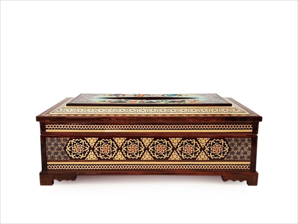 Exquisite Persian Marquetry ( Khatam ) Napkin Box - Polo & Hunting - Image 2