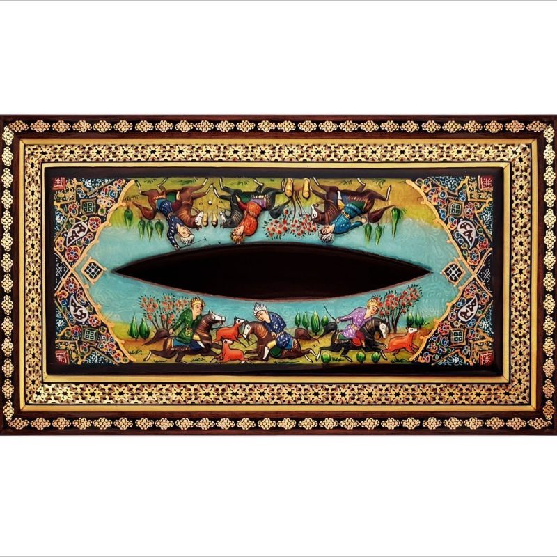 Exquisite Persian Marquetry ( Khatam ) Napkin Box - Polo & Hunting