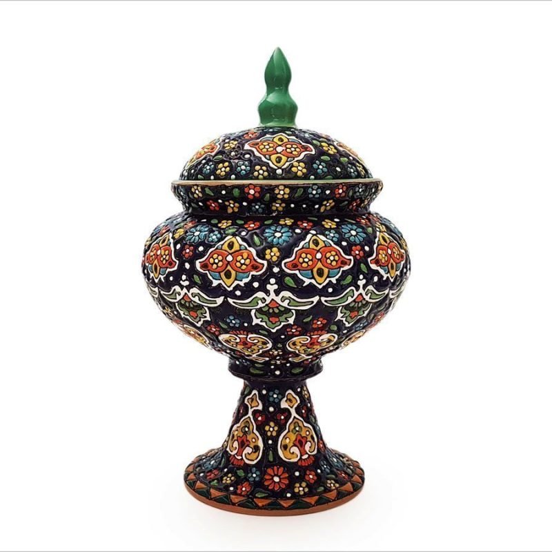 Persian Enamel Pottery Candy Pot - Floral