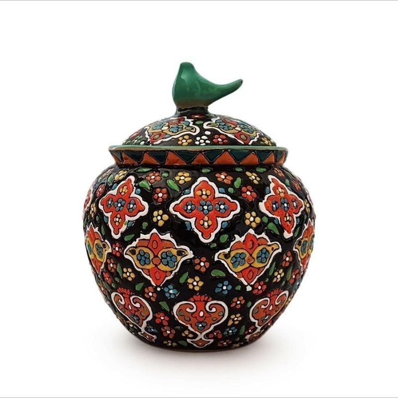 Persian Enamel Pottery Candy Pot - Nightingale
