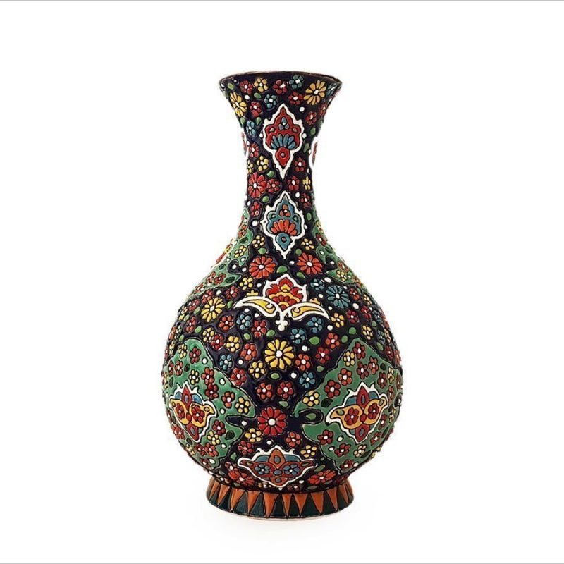 Persian Enamel Pottery Vase - Floral