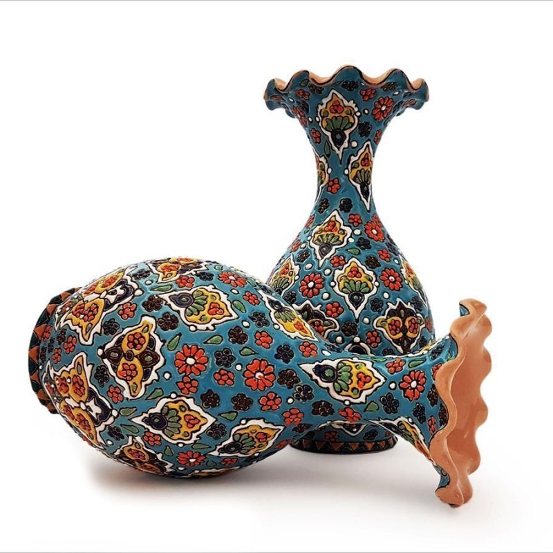 Persian Enamel Pottery Vase - Underwater Floral