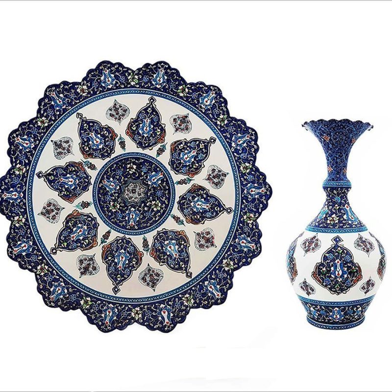 Persian Enamel Collection - Vase & Decorative Plate